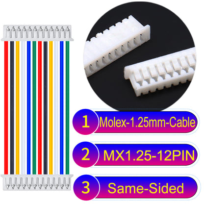 Molex 1.25mm Picoblade 12Pin Same-Side-Head 28AWG UL1571 Cable for compact and reliable connections.