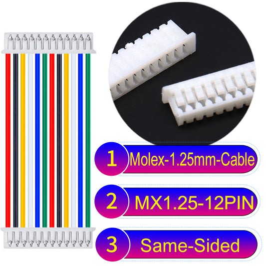 Molex 1.25mm Picoblade 12Pin Same-Side-Head 28AWG UL1571 Cable for compact and reliable connections.