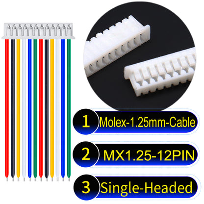 Molex 1.25mm Picoblade 12Pin Single-Headed 28AWG UL1571 Cable for compact and reliable connections.