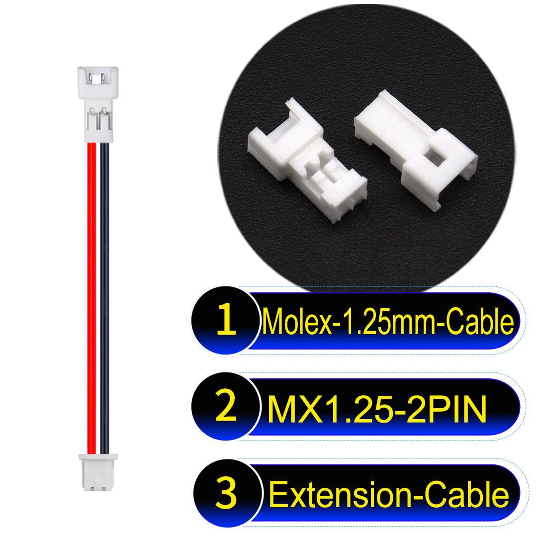 Molex 1.25mm Picoblade 2Pin Male Female Extension 28AWG UL1571 Cable for compact and reliable connections.