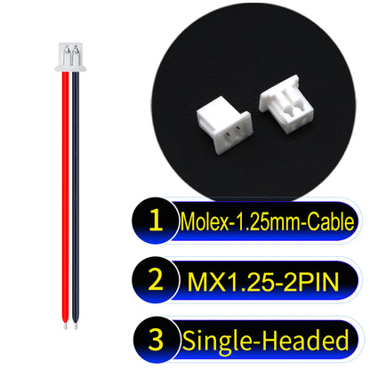 Molex 1.25mm Picoblade 2Pin Single-Headed 28AWG UL1571 Cable for compact and reliable connections.