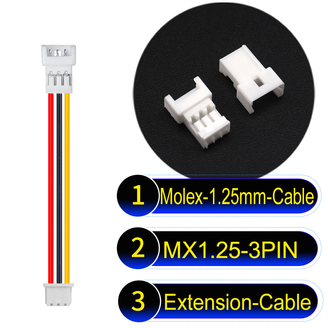 Molex 1.25mm Picoblade 3Pin Male Female Extension 28AWG UL1571 Cable for compact and reliable connections.