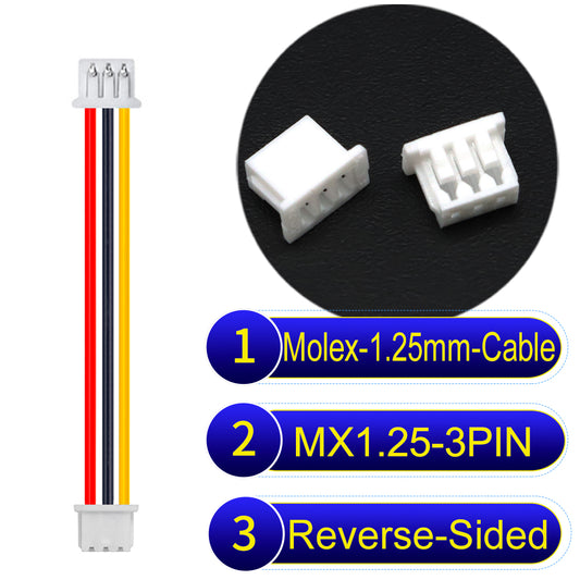 Molex 1.25mm Picoblade 3Pin Reverse-Side-Head 28AWG UL1571 Cable for compact and reliable connections.