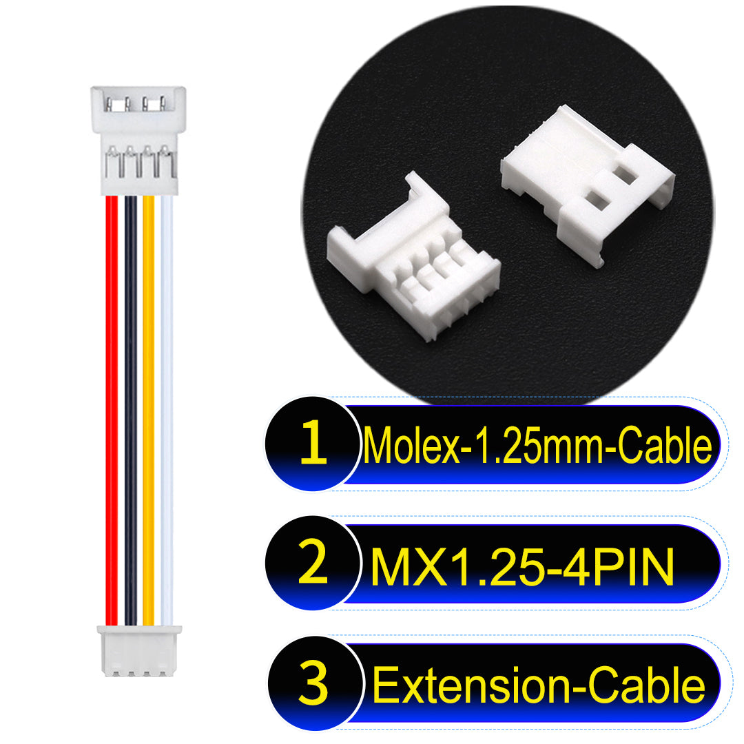 Molex 1.25mm Picoblade 4Pin Male Female Extension 28AWG UL1571 Cable for compact and reliable connections.