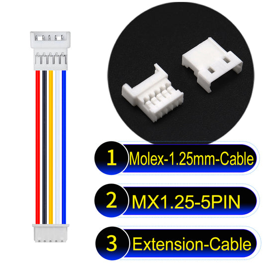 Molex 1.25mm Picoblade 5Pin Male Female Extension 28AWG UL1571 Cable for compact and reliable connections.