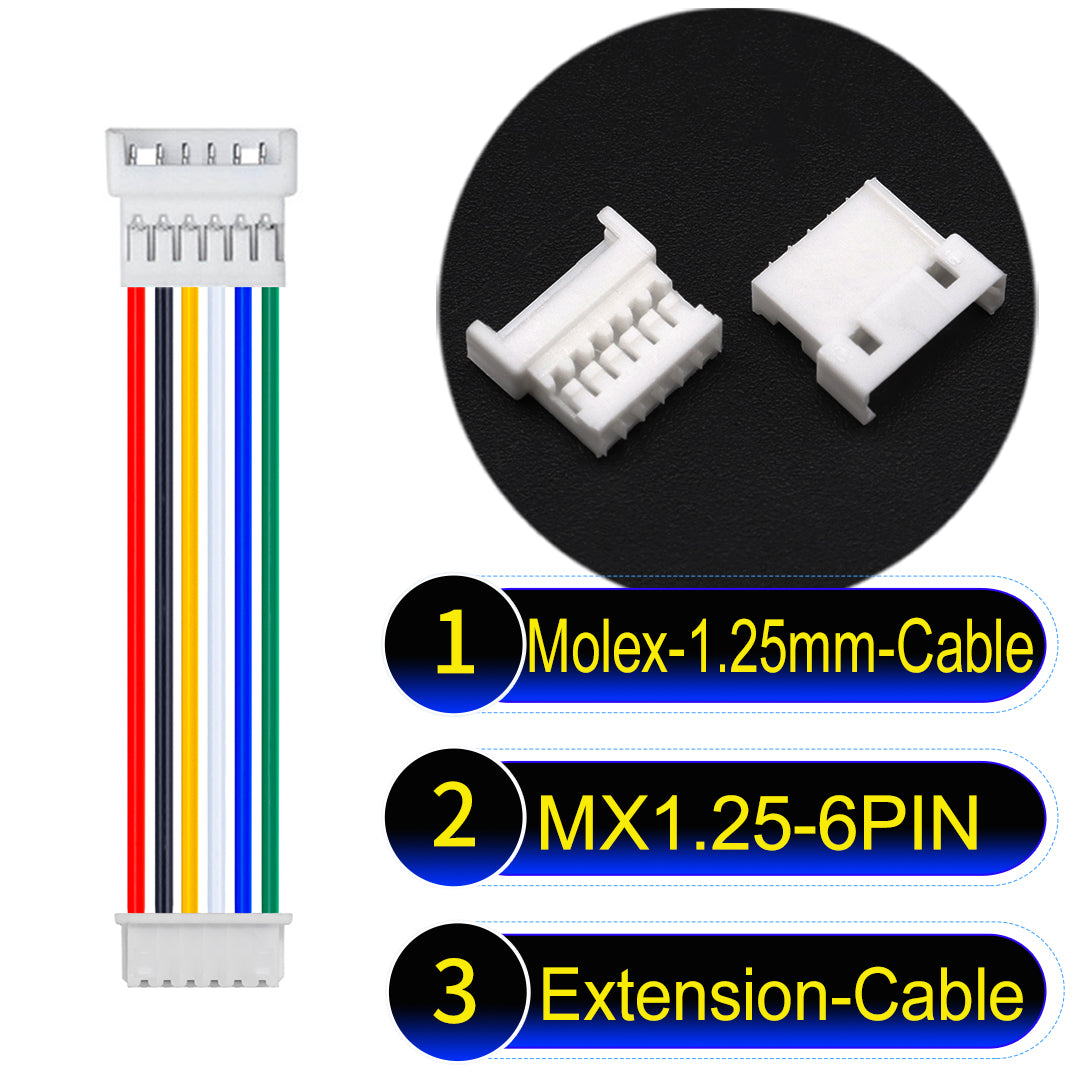 Molex 1.25mm Picoblade 6Pin Male Female Extension 28AWG UL1571 Cable for compact and reliable connections.