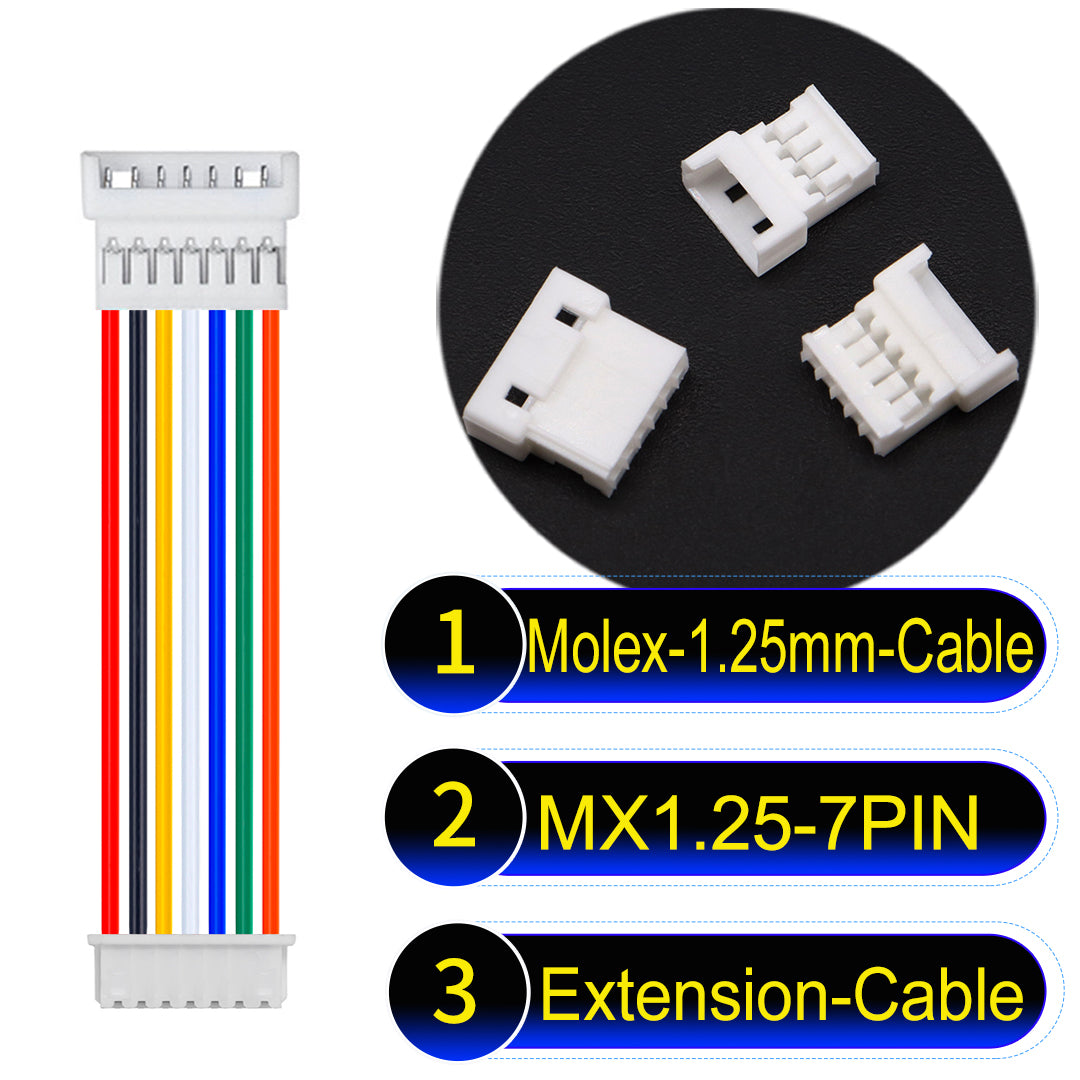 Molex 1.25mm Picoblade 7Pin Male Female Extension 28AWG UL1571 Cable for compact and reliable connections.