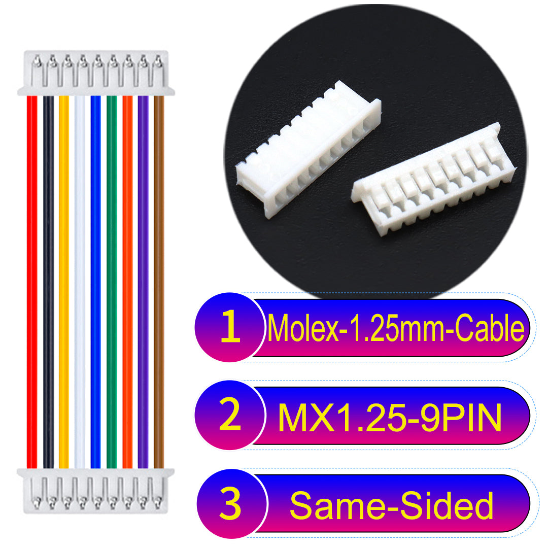Molex 1.25mm Picoblade 9Pin Same-Side-Head 28AWG UL1571 Cable for compact and reliable connections.