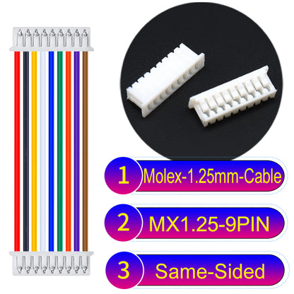 Molex 1.25mm Picoblade 9Pin Same-Side-Head 28AWG UL1571 Cable for compact and reliable connections.