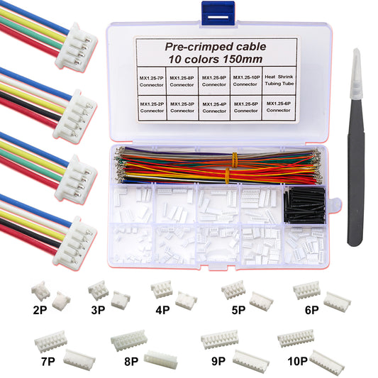 Complete Molex 1.25mm pitch connector kit with premium 28AWG pre-crimped cables