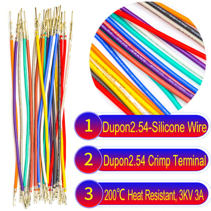 Molex 2.5mm Dupont Female to Male Pre-Crimped Terminal Silicone Cable (Without Connector), 22AWG UL3239 Soft Wire 200℃ Heat Resistant 3KV 3A