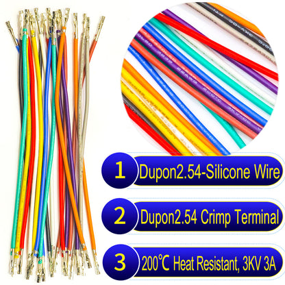Molex 2.5mm Dupont female to female pre-crimped terminal silicone cable, 22AWG UL3239 soft wire, heat-resistant, 200℃, 3KV, 3A
