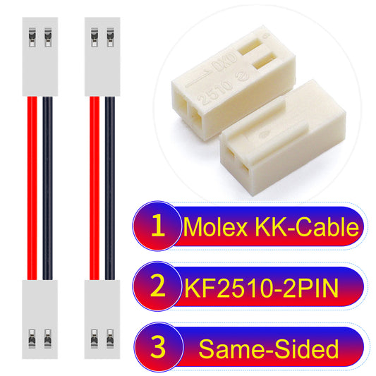 Molex KK-Cable KF2510 2Pin Same-Side-Head 2.5mm UL1007 PVC Cable with 22AWG wire gauge.