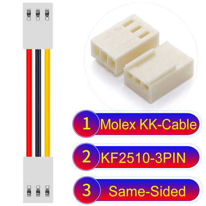 Molex KK-Cable KF2510 3Pin Same-Side-Head 2.5mm UL1007 PVC Cable with 22AWG wire gauge.