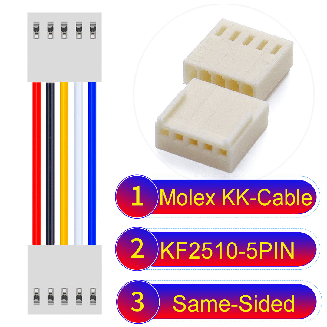 Molex KK-Cable KF2510 5Pin Same-Side-Head 2.5mm UL1007 PVC Cable with 22AWG wire gauge.