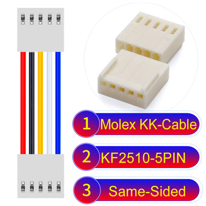 Molex KK-Cable KF2510 5Pin Same-Side-Head 2.5mm UL1007 PVC Cable with 22AWG wire gauge.