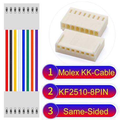 Molex KK-Cable KF2510 8Pin Same-Side-Head 2.5mm UL1007 PVC Cable with 22AWG wire gauge.
