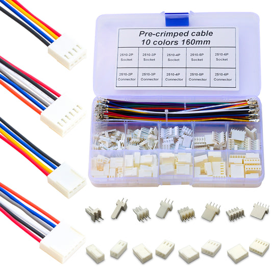 Complete Molex KK254 MX2.54 cable connector kit with premium 22AWG pre-crimped cables