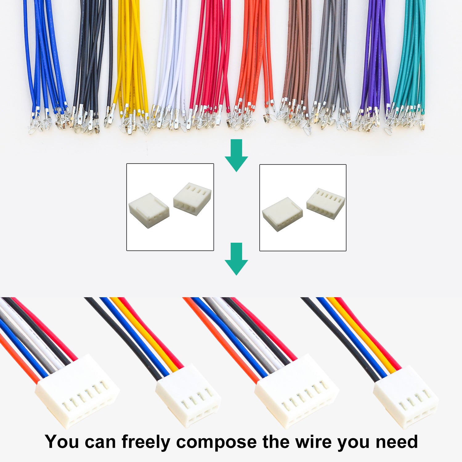 Molex KK254 MX2.54 connector kit with 22AWG pre-crimped wires used in electronic DIY and wiring projects