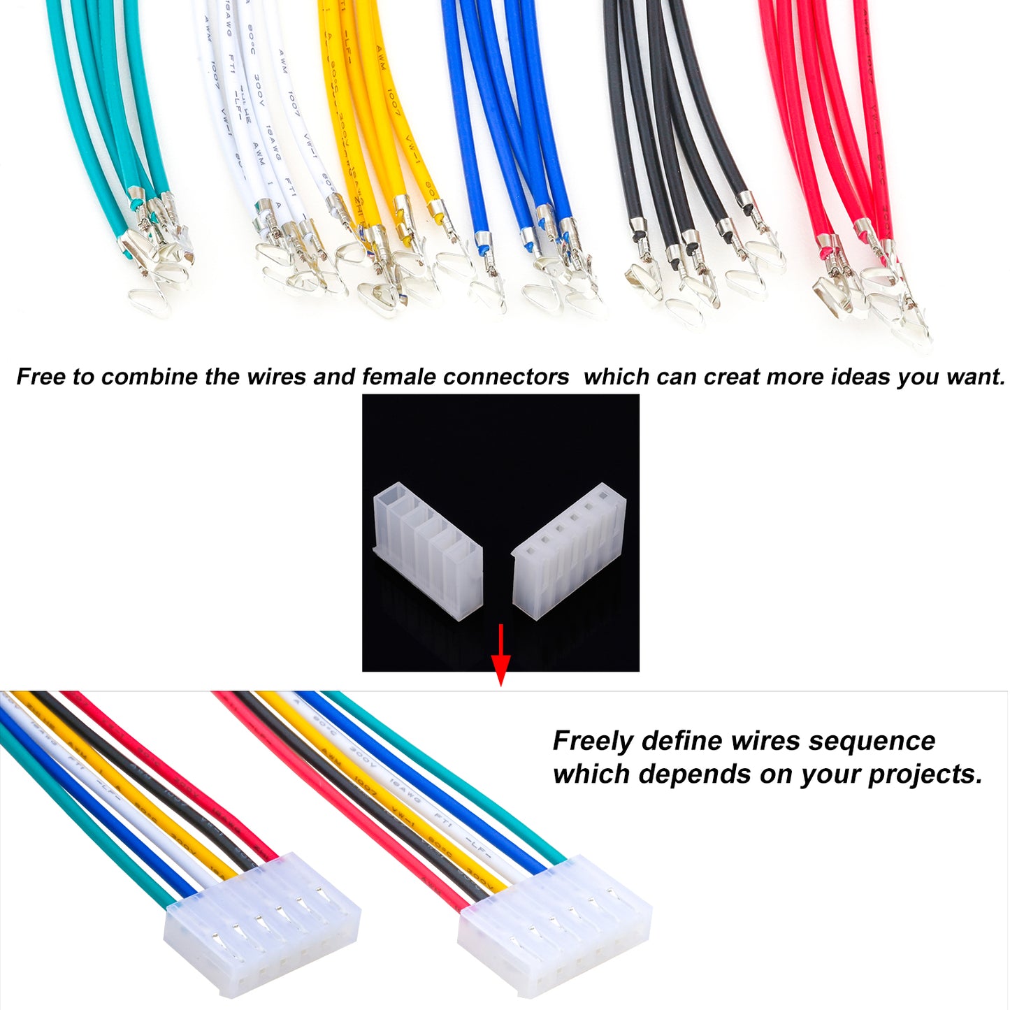 Detail view of Molex KK 156 3.96mm connector housing and crimped terminals