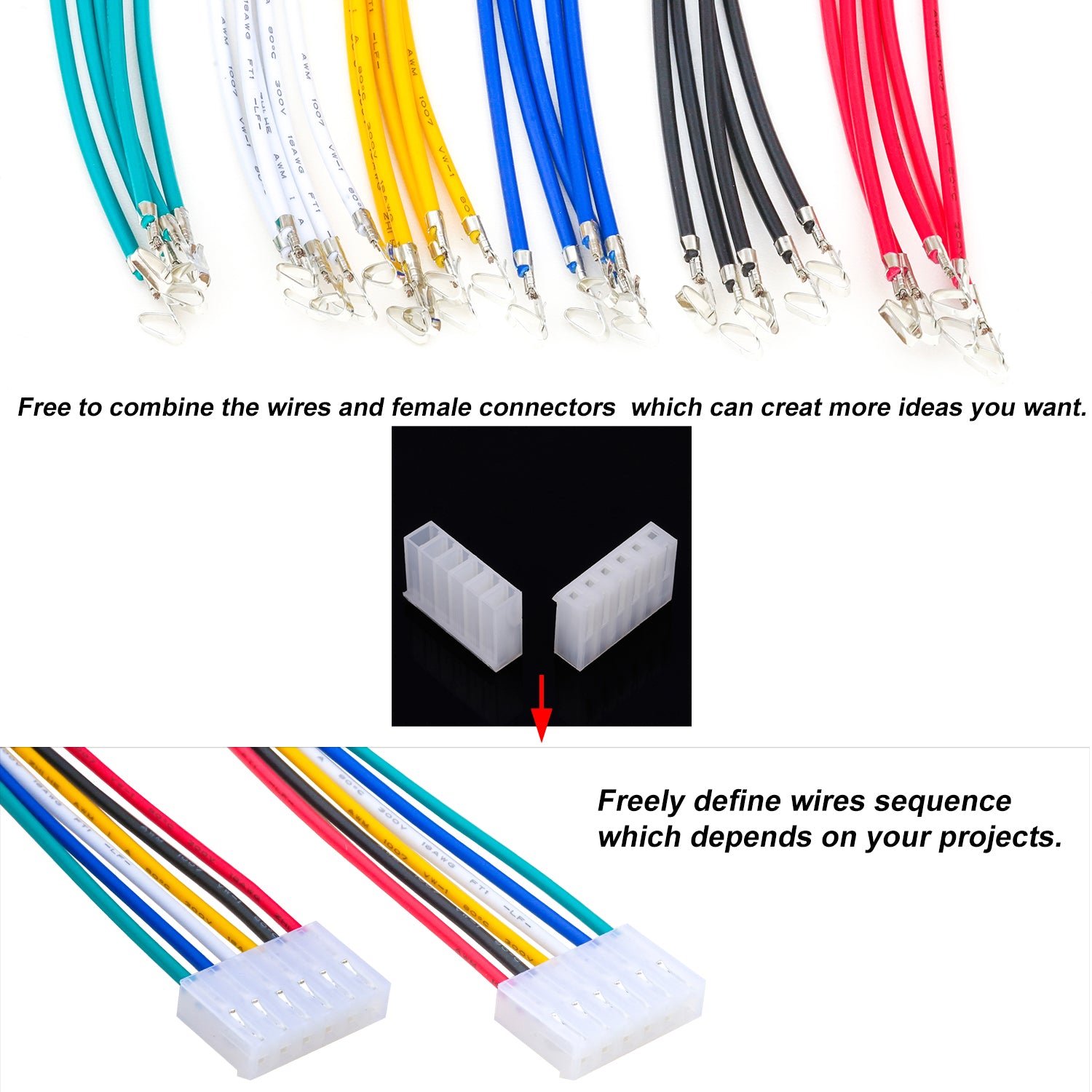 Detail view of Molex KK 156 3.96mm connector housing and crimped terminals