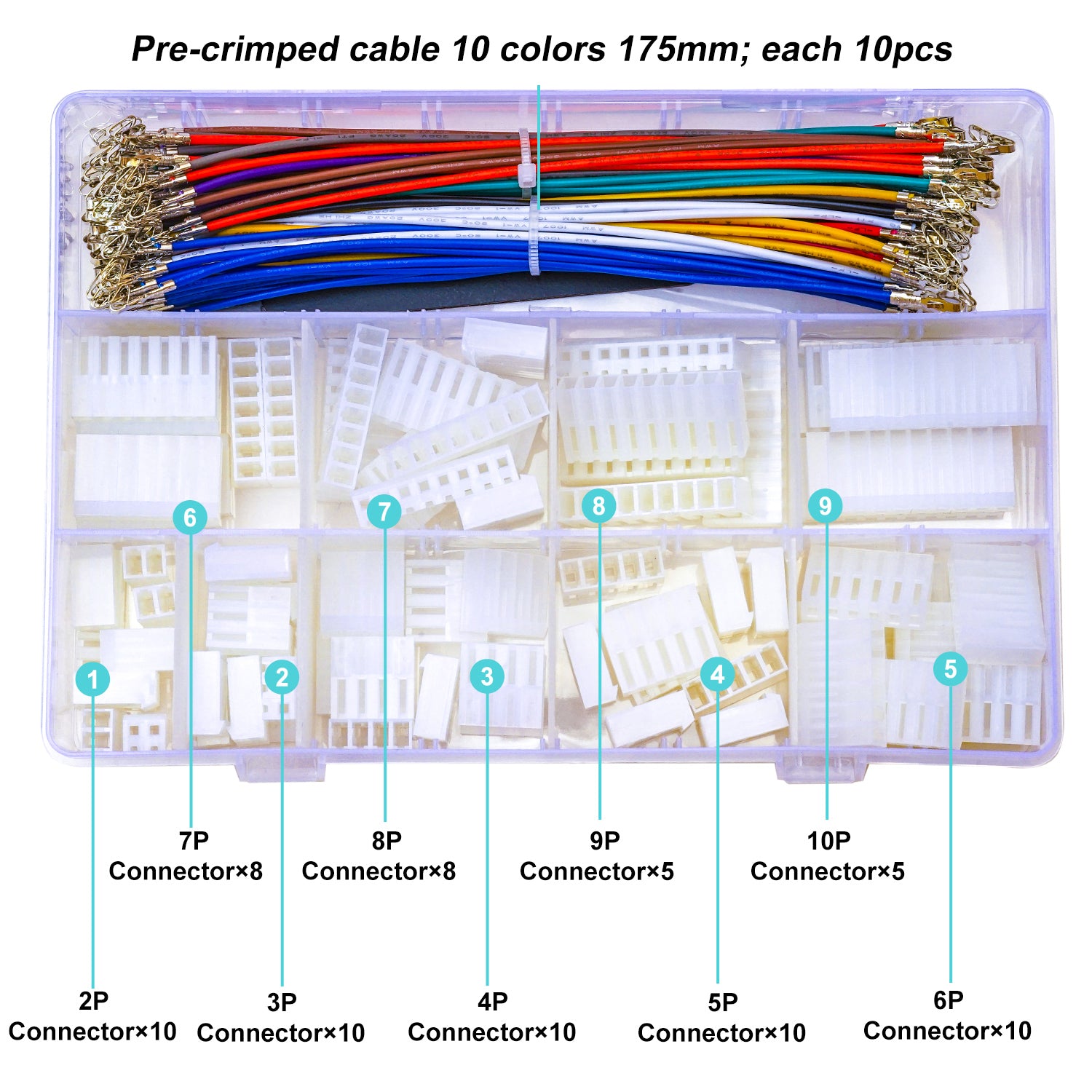 Close-up of Molex KK 156 3.96mm male connector attached to 20AWG PVC cable