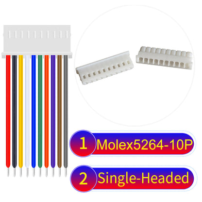 High-quality Molex KK 2.54mm MX5264 10Pin single-headed cable, 22AWG PVC material, ideal for LED power and electronics.