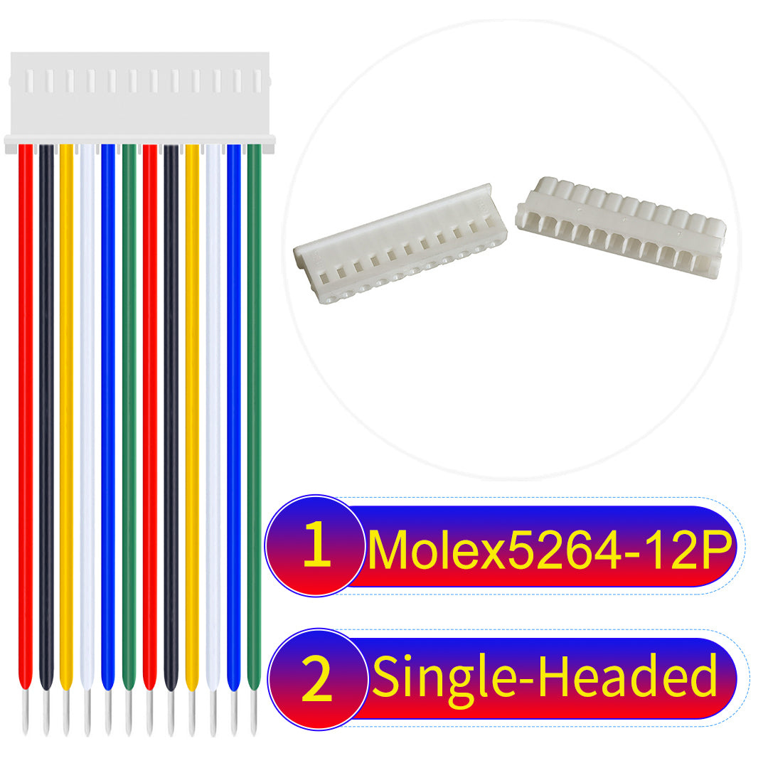 High-quality Molex KK 2.54mm MX5264 12Pin single-headed cable, 22AWG PVC material, ideal for LED power and electronics.