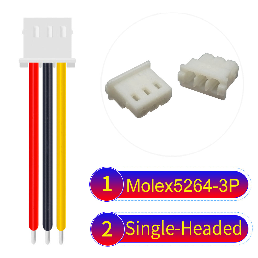 High-quality Molex KK 2.54mm MX5264 3Pin single-headed cable, 22AWG PVC material, ideal for LED power and electronics.