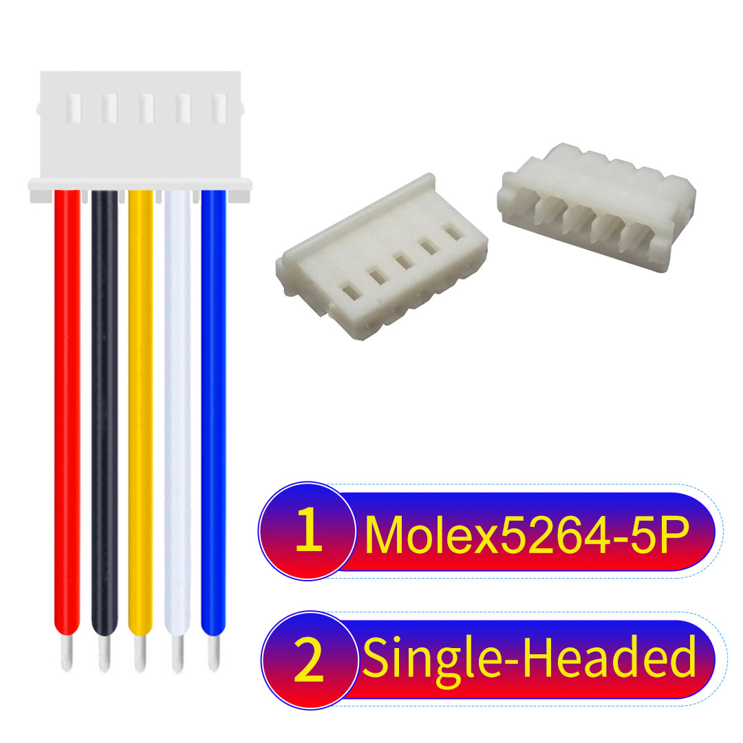 High-quality Molex KK 2.54mm MX5264 5Pin single-headed cable, 22AWG PVC material, ideal for LED power and electronics.