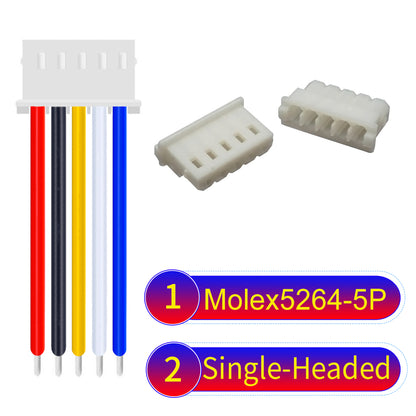 High-quality Molex KK 2.54mm MX5264 5Pin single-headed cable, 22AWG PVC material, ideal for LED power and electronics.