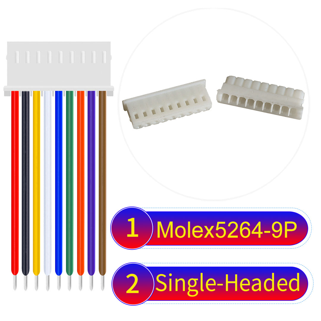 High-quality Molex KK 2.54mm MX5264 9Pin single-headed cable, 22AWG PVC material, ideal for LED power and electronics.