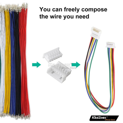 Molex MX1.25mm extension cable showing male to female connectors with 28AWG pre-crimp wires