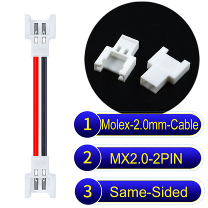 Molex 2.0mm 2Pin Female Same-Side-Head cable, 22AWG UL1007 PVC, durable and compatible with various applications.