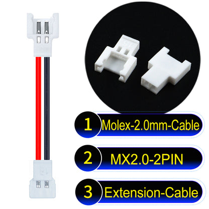 Molex 2.0mm 2Pin maleMale Female Extension Cable, 22AWG UL1007 PVC, durable and compatible with various applications.