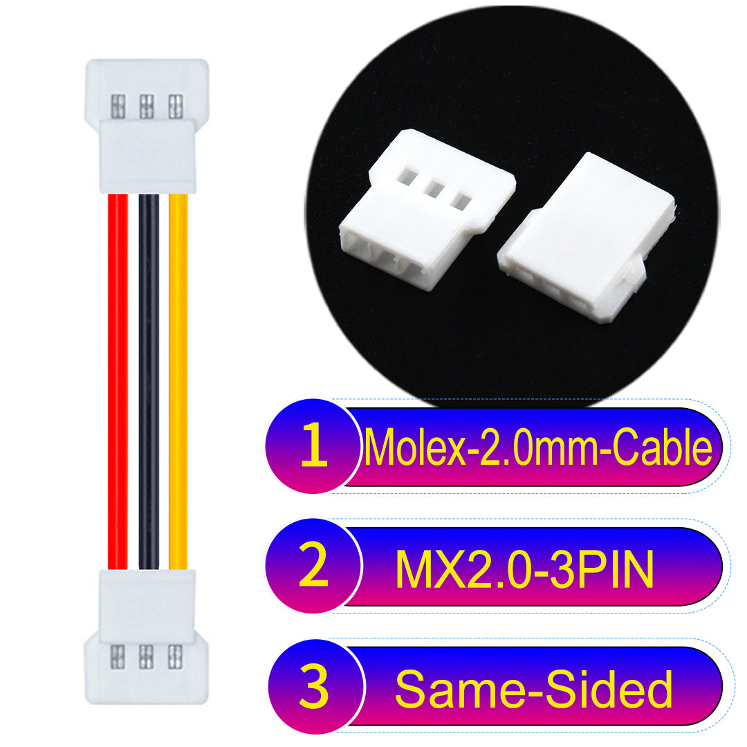 Molex 2.0mm 3Pin male Same-Side-Head cable, 22AWG UL1007 PVC, durable and compatible with various applications.