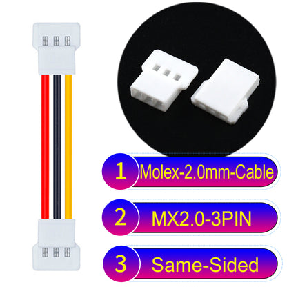 Molex 2.0mm 3Pin male Same-Side-Head cable, 22AWG UL1007 PVC, durable and compatible with various applications.