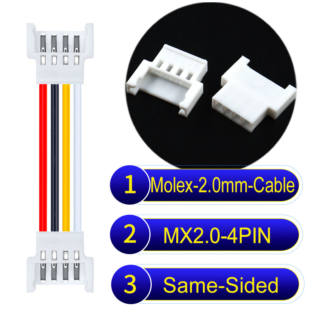 Molex 2.0mm 4Pin Female Same-Side-Head cable, 22AWG UL1007 PVC, durable and compatible with various applications.