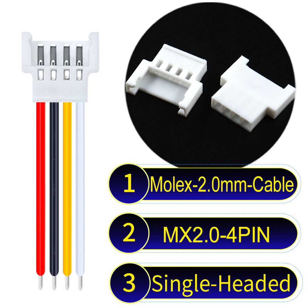 Molex 2.0mm 4Pin Female single-headed cable, 22AWG UL1007 PVC, durable and compatible with various applications.