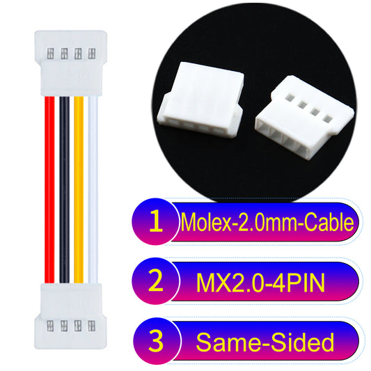 Molex 2.0mm 4Pin male Same-Side-Head cable, 22AWG UL1007 PVC, durable and compatible with various applications.