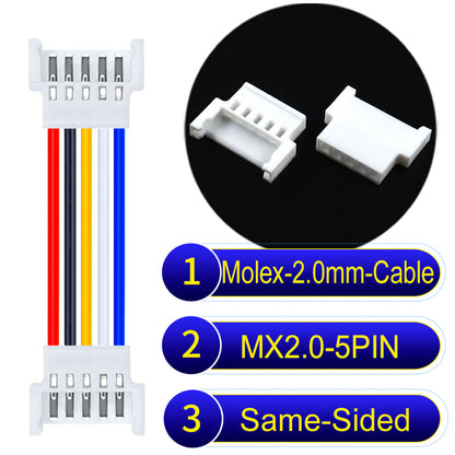 Molex 2.0mm 5Pin Female Same-Side-Head cable, 22AWG UL1007 PVC, durable and compatible with various applications.