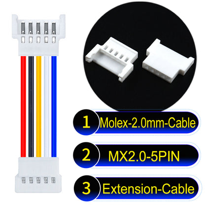Molex 2.0mm 5Pin maleMale Female Extension Cable, 22AWG UL1007 PVC, durable and compatible with various applications.