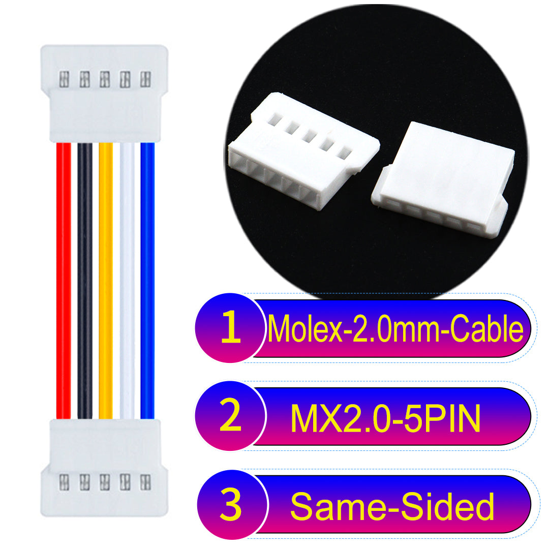 Molex 2.0mm 5Pin male Same-Side-Head cable, 22AWG UL1007 PVC, durable and compatible with various applications.