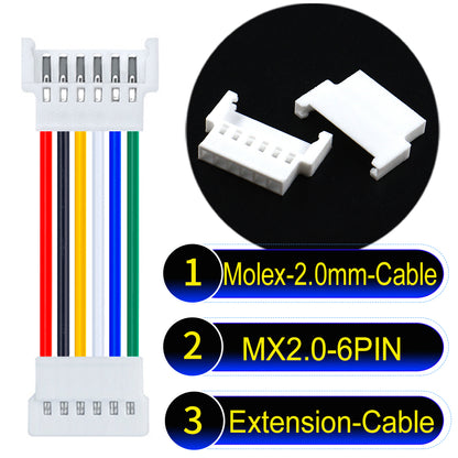 Molex 2.0mm 6Pin maleMale Female Extension Cable, 22AWG UL1007 PVC, durable and compatible with various applications.