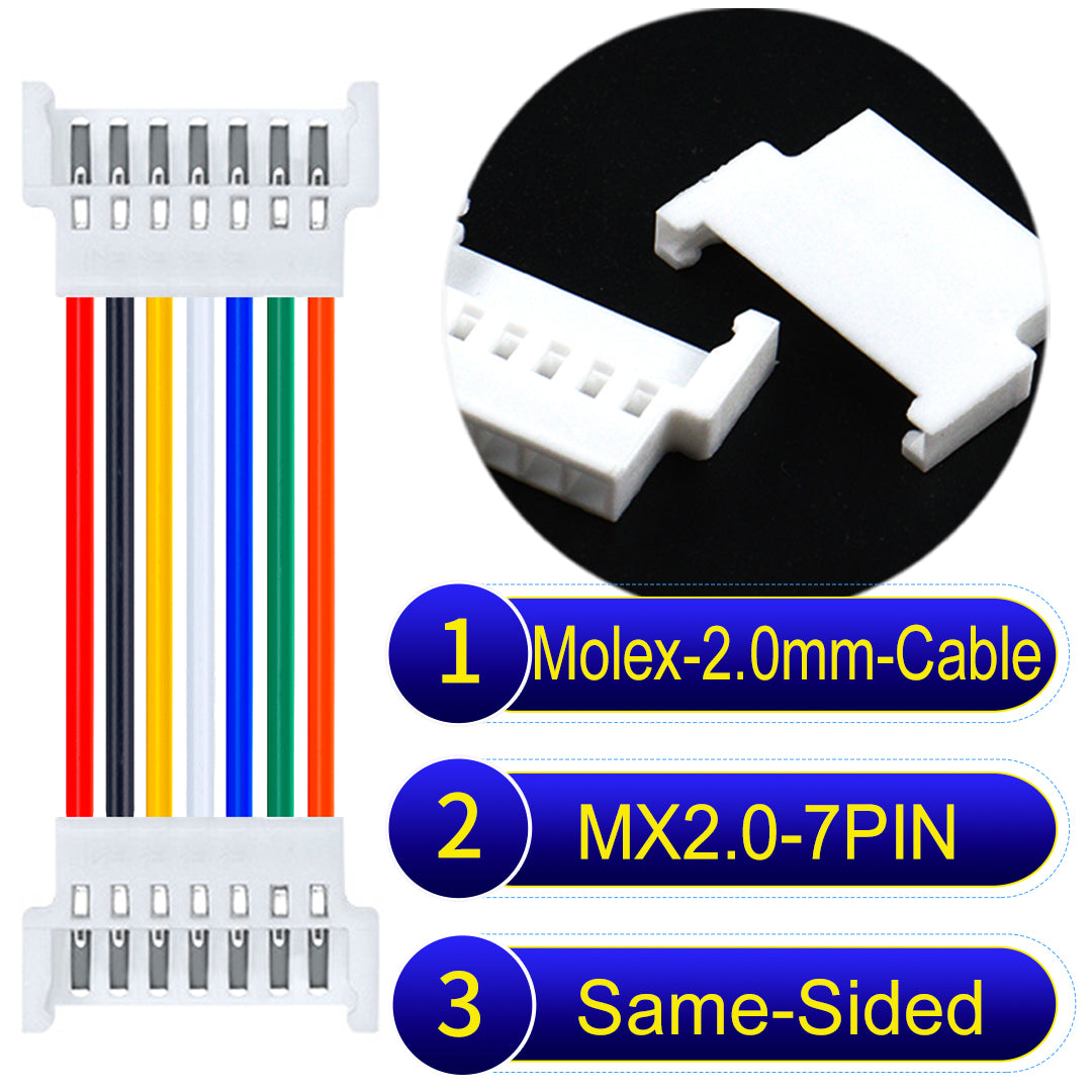 Molex 2.0mm 7Pin Female Same-Side-Head cable, 22AWG UL1007 PVC, durable and compatible with various applications.