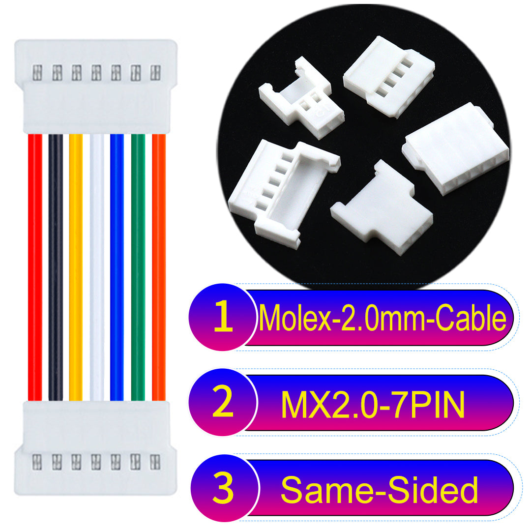 Molex 2.0mm 7Pin male Same-Side-Head cable, 22AWG UL1007 PVC, durable and compatible with various applications.