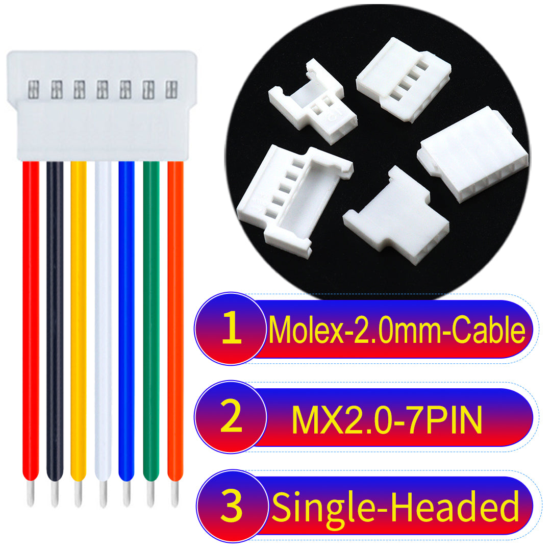 Molex 2.0mm 7Pin single-headed cable, 22AWG UL1007 PVC, durable and compatible with various applications.