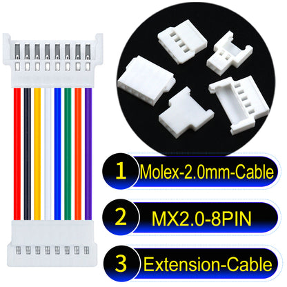 Molex 2.0mm 8Pin maleMale Female Extension Cable, 22AWG UL1007 PVC, durable and compatible with various applications.