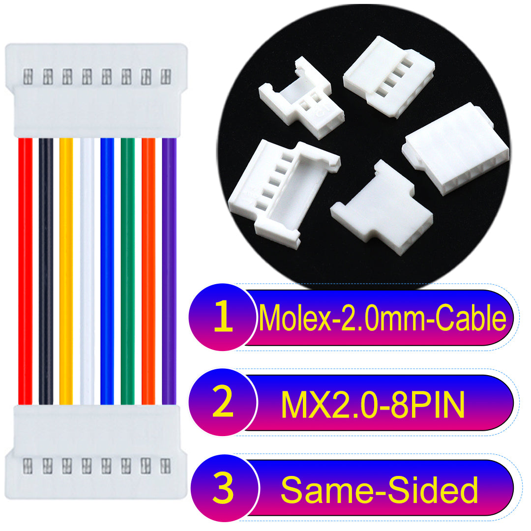 Molex 2.0mm 8Pin male Same-Side-Head cable, 22AWG UL1007 PVC, durable and compatible with various applications.
