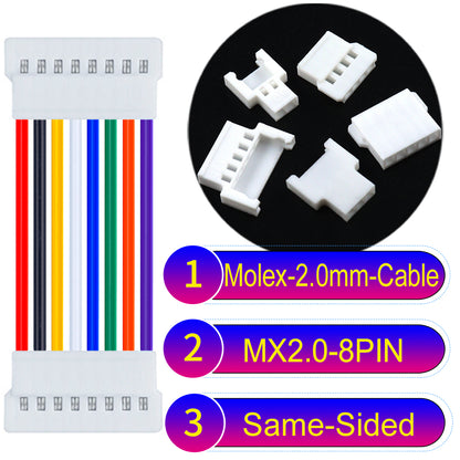 Molex 2.0mm 8Pin male Same-Side-Head cable, 22AWG UL1007 PVC, durable and compatible with various applications.